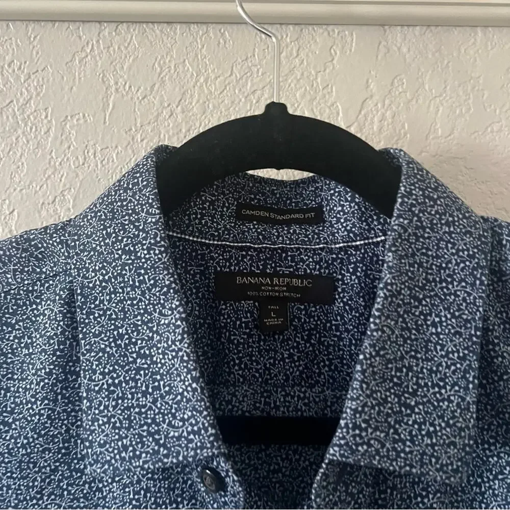 Banana Republic Navy Blue Floral Camden Standard Fit Non-Iron Shirt *Tall*
